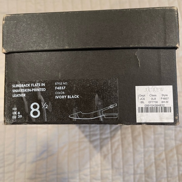 New w/ Box - J. Crew Snakeskin Cap Toe Slingback Flats with Gold Glitter Heel - Picture 5 of 5